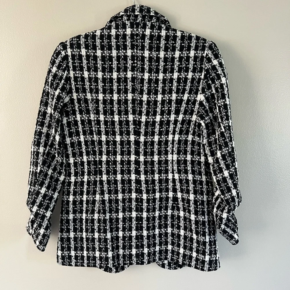 NWT New York & Company Black & White Tweed Boyfriend Blazer - Picture 4 of 10